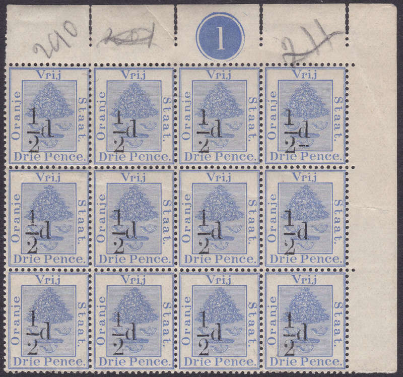 OFS 1896  ½d ON 3d ULTRAMARINE MARGINAL BO12 - UM