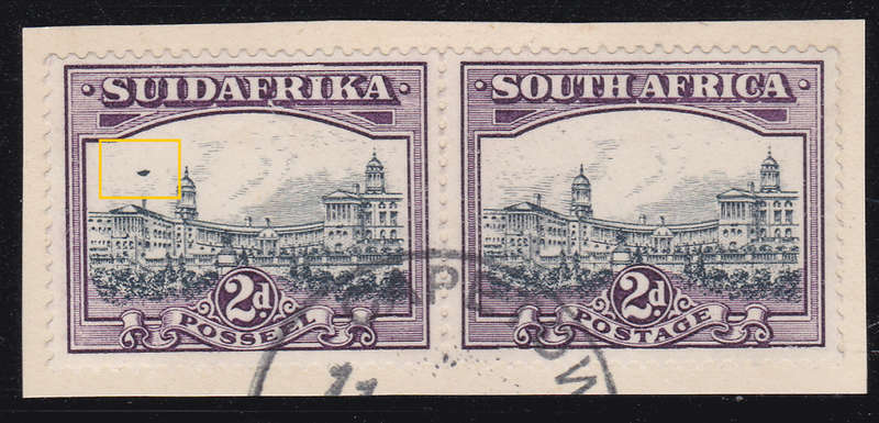 UNION OF SA SACC44b 2d SLATE-GREY and VIOLET WITH `AIRSHIP` FLAW - SUPERB USED ON PIECE