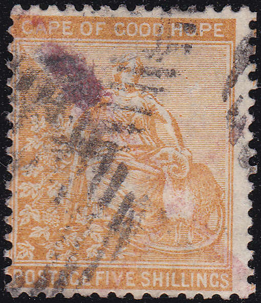 Cape of Good Hope : 1882 SACC40 : 5/- ORANGE - FINE USED(WM Crown CA) CV R6000