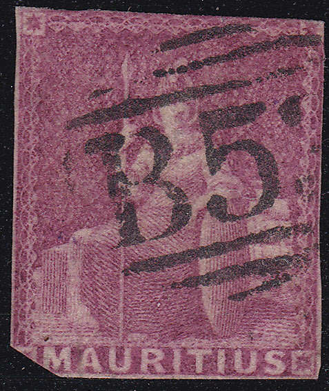 MAURITIUS 1862 SG29a (1d) DULL MAGENTA (REISSUE) B53 CANCEL -USED - CV £170