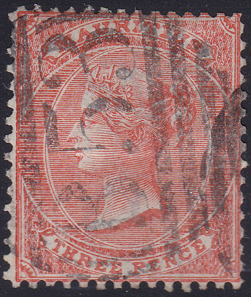 MAURITIUS 1863-72 SG61 3d DEEP RED - VFU  CV £45