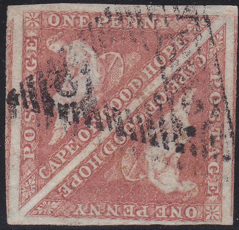 Cape of Good Hope 1853 SACC3a 1d BROWN-RED PAIR VFU CV R18000++