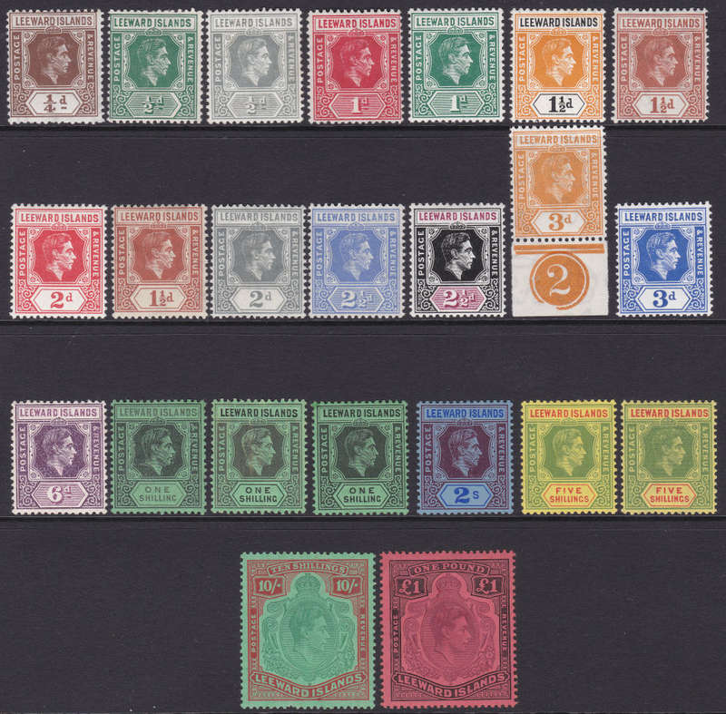 Leeward Islands 1938 KGVI SG95//114 COMPLETE BASIC SET + EXTRA SHADES