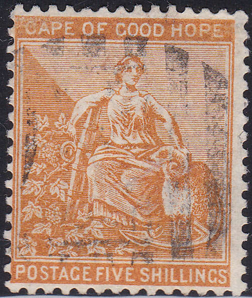 Cape of Good Hope :1882 SACC40  5/- ORANGE - SUPERB USED (WM Crown CA) CV R6000