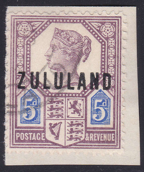 Zululand - SG7 / SACC7 5d Dull Purple & Blue SUPERB USED ON PIECE CV R2000