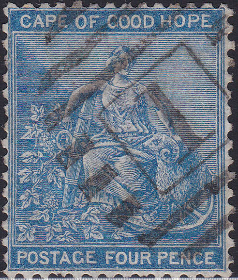 Cape of Good Hope 1876 SACC25c 4d DEEP BLUE (WM CROWN CC) INVERTED W/M VFU - CV R4000