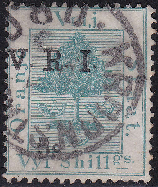 OFS - 1900 SACC77(var) 5/- ON 5/- GREEN (THICK V) WITH UNLISTED VARIETY -VFU