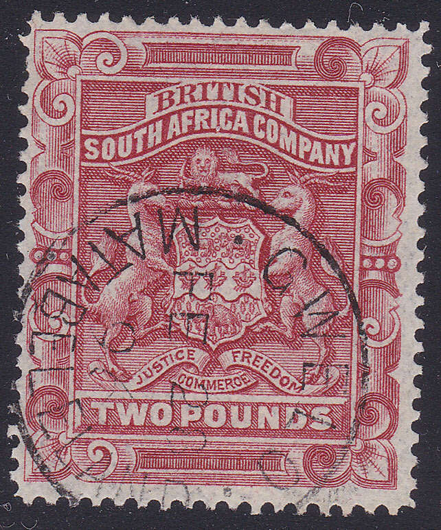 B.S.A.C. / Rhodesia 1892 SG11 £2 Rose Red - Superb Used CV £170(2017)