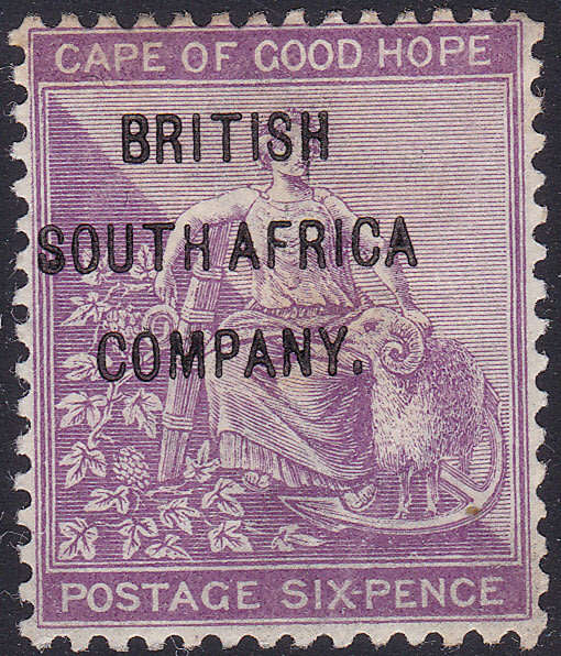B.S.A.C. / Rhodesia 1896 SG63 6d Deep Purple MM CV £70