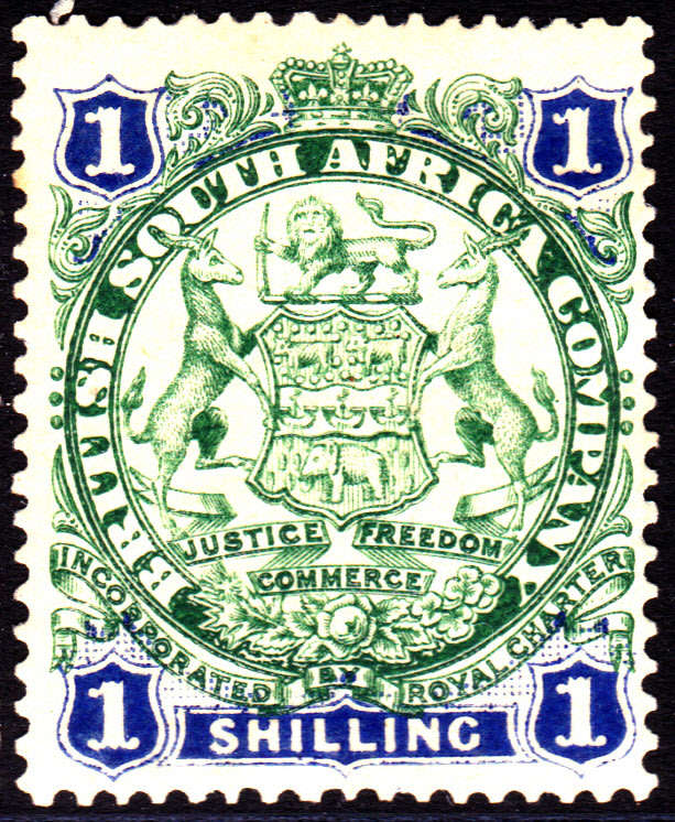 BSAC / Rhodesia : SG35 1/- Green & Blue MM CV £27(2017)