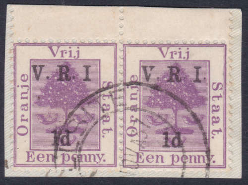 OFS 1900  1d ON 1d PURPLE - VFU MARGINAL PAIR ON PIECE WITH VARIETIES - SEE BELOW