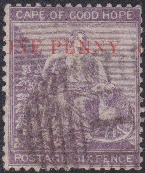 Cape of Good Hope : SACC27 1d on 6d Deep Lilac(WM Crown CC)  VFU CV R4000