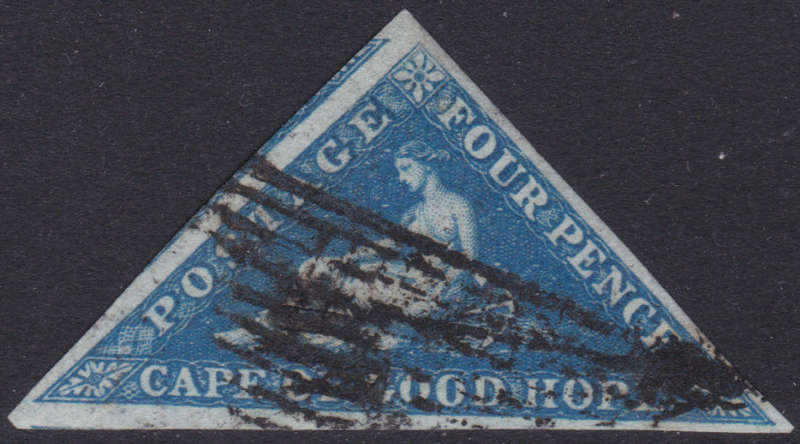 Cape of Good Hope 1853 SACC2 4d DEEP BLUE(DEEPLY BLUED PAPER) - VFU -  CV R5500