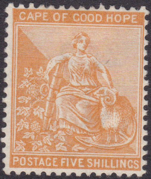 CAPE OF GOOD HOPE 1887 SACC49 5/- ORANGE MM CV R4000