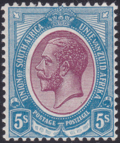 Union of SA - 1913 SACC14 5/- PURPLE and BLUE MM CV R3500