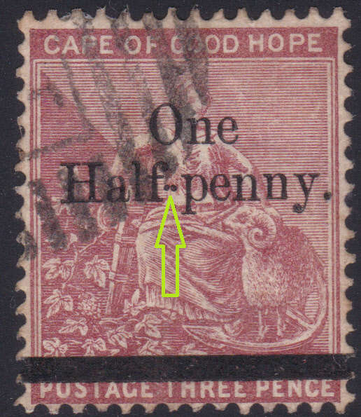 Cape of Good Hope 1882 SACC42(var) ½d ON 3d DEEP CLARET - FINE USED - UNLISTED VARIETY - SEE BELOW