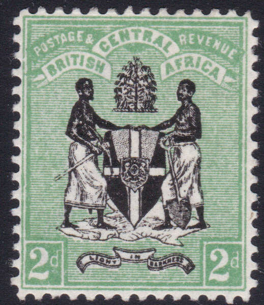 B.C.A.(Nyasaland): 1896 SG33 2d Black and Green(WM CA) LMM CV £22