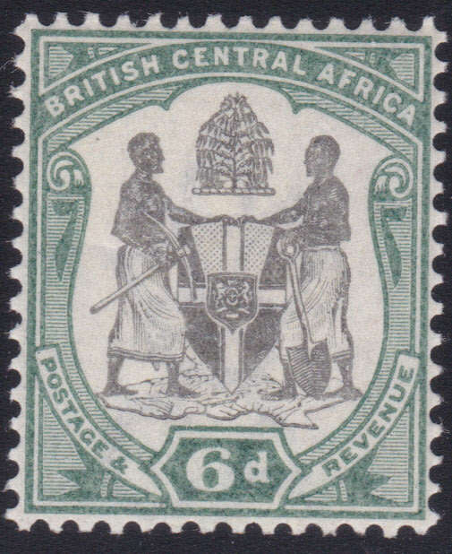 B.C.A.(Nyasaland): 1896 SG46 6d Black and Green(WM CA) LMM CV £60