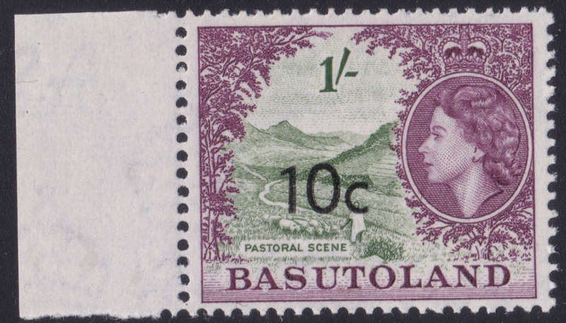 BASUTOLAND 1961 SACC64a 10c ON 1/- OVERPRINT TYPE II - UM - CV R5000