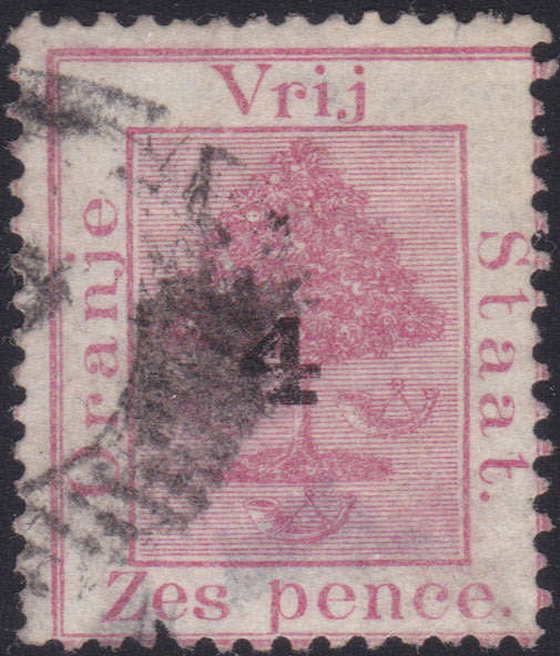 OFS - 1877 SACC9 4d on 6d ROSE - SURCHARGED TYPE (d) FINE USED CV R600