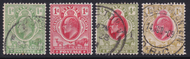 ORC 1905-9 SACC93-96 ½d - 1/- SET OF FOUR - WM MULTIPLE CROWN CA USED(3)/MM(1) CV R672