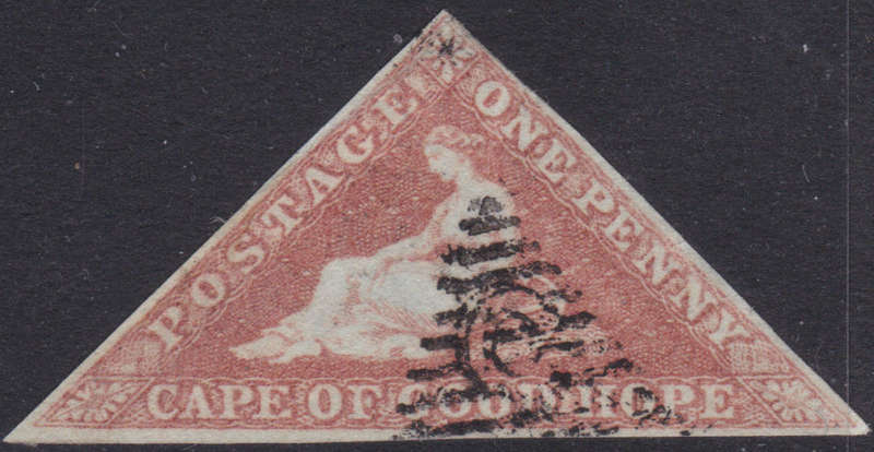 Cape of Good Hope SACC1 : 1d PALE BRICK RED ON DEEPLY BLUED PAPER VFU CV R14000