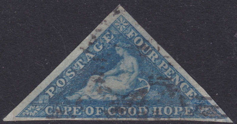 Cape of Good Hope 1853 SG2/SACC2 4d DEEP BLUE ON DEEPLY BLUED PAPER - VFU CV R5500
