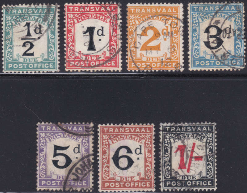 TRANSVAAL POSTAGE DUES 1907 SACC1-7 USED SET OF SEVEN CV R855