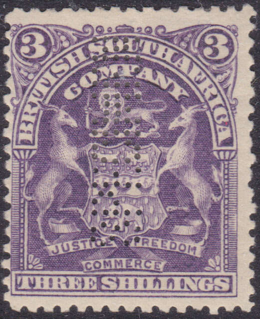 BSAC / Rhodesia - SG86s 3/- Deep Violet ``SPECIMEN`` MM CV £90