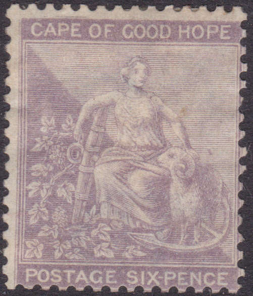 CAPE OF GOOD HOPE 1864-77 SACC20 6d PALE LILAC MM CV R5000