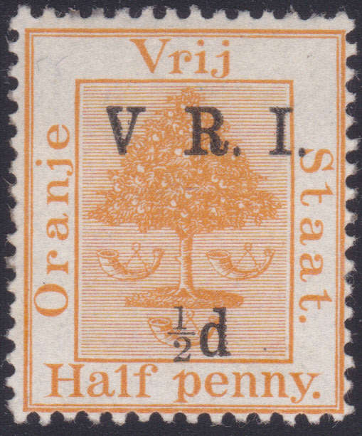 OFS 1900 SACC49a ½d ON ½d ORANGE WITH VARIETY `NO STOP AFTER V` MM CV R400+