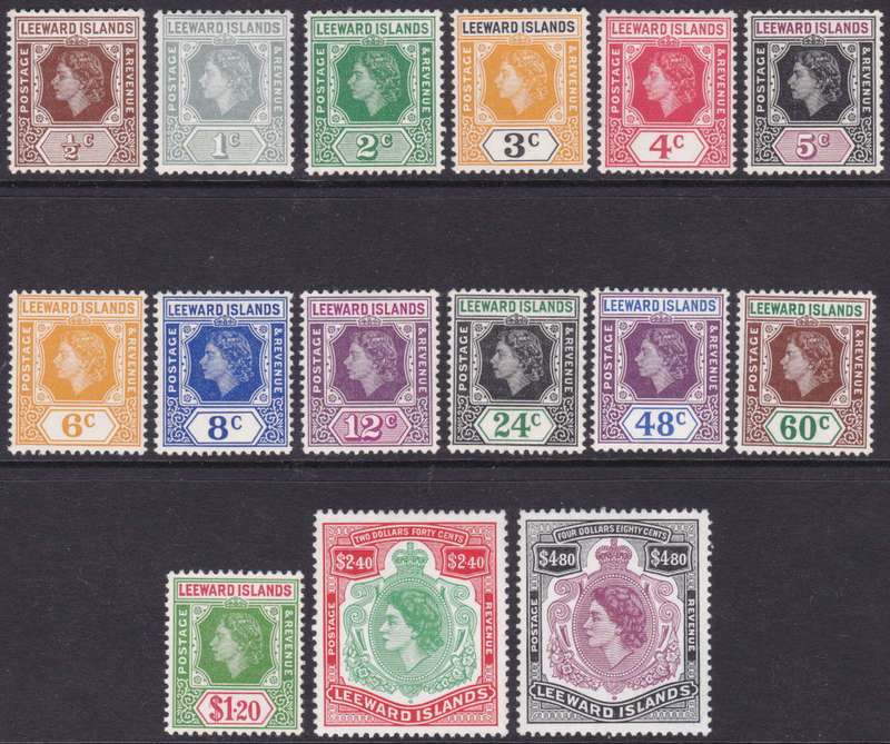 Leeward Islands 1954 QEII SG126//140 COMPLETE SET OF 13 LMM CV £60