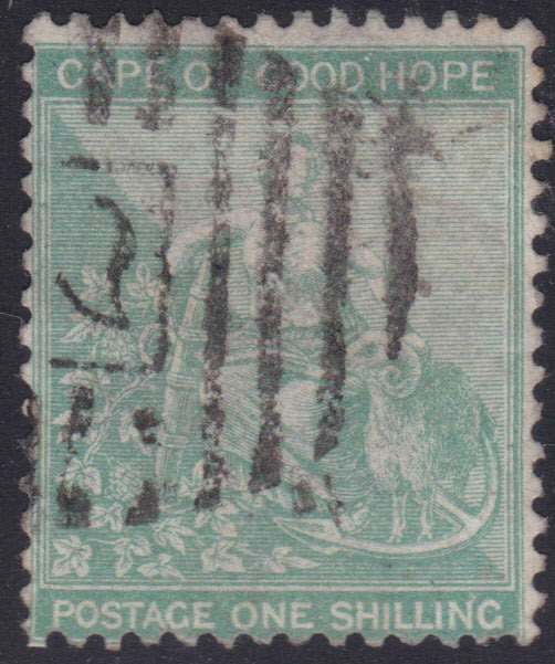 CAPE OF GOOD HOPE 1864 SACC21c 1/- PALE GREEN WITH INVERTED WATERMARK - CV R7500