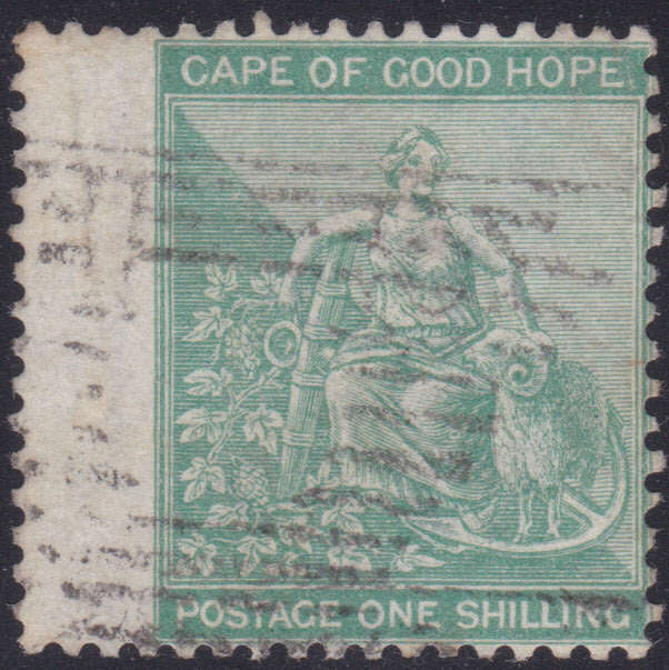 CAPE OF GOOD HOPE 1864 SACC21c 1/- PALE GREEN WITH INVERTED WATERMARK - CV R7500