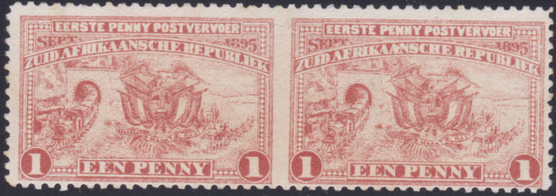 TRANSVAAL SACC222a 1d RED IMPERF HORIZONTAL PAIR MNG CV R3000