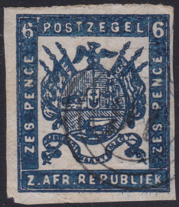 TRANSVAAL 1870 SACC8 6d ULTRAMARINE - IMPERF, THIN PAPER CV R8000