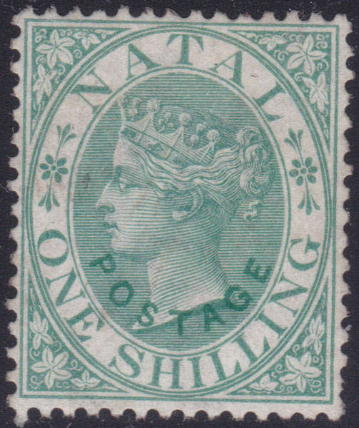 NATAL 1870-3 SACC64 1/- GREEN OVERPRINT IN GREEN - MM - CV R5000