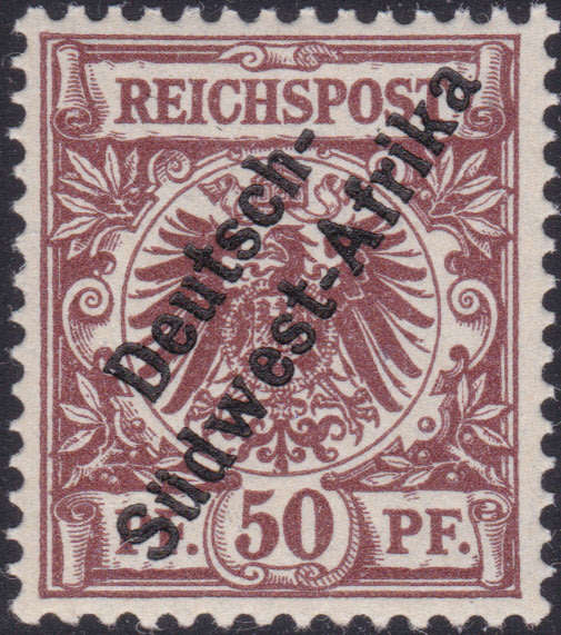 GERMAN SWA 1897 SACC6 50Pfg BRIGHT RED BROWN - SCARCE - VLMM CV R4500