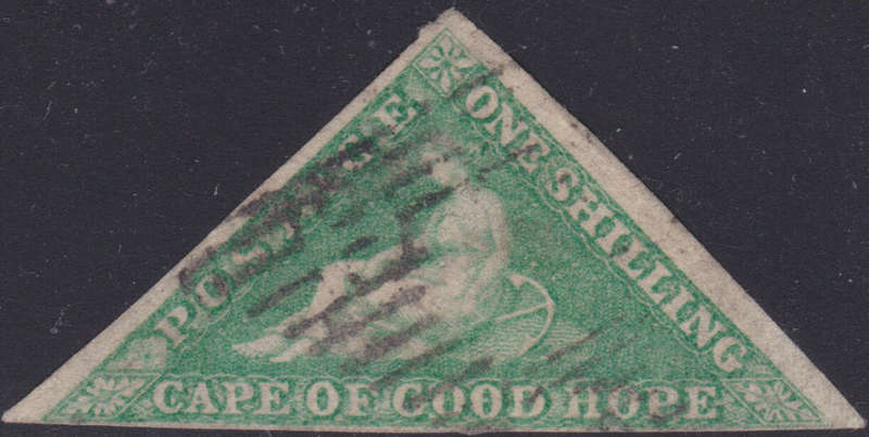 Cape of Good Hope 1864 SACC17 1/- BRIGHT EMERALD GREEN  VFU CV R25000 - SCARCE