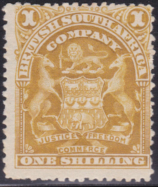 BSAC / Rhodesia : SG84d 1/- Brownish-Yellow MM CV £38(2017)