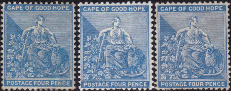 Cape of Good Hope 1871-6 SACC25/25a/25b 4d DULL BLUE / DEEP BLUE / ULTRAMARINE- UNUSED CV R16500