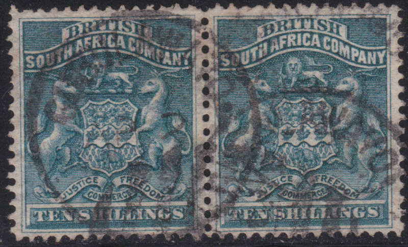 BSAC / Rhodesia SG9 10/- Deep Green with scarce ``GUBULAWAYO`` cancellations