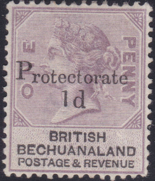 BECHUANALAND 1888 SACC39a(SG41a) 1d ON 1d LILAC and BLACK WITH SMALL FIGURE ``1`` CV R8000