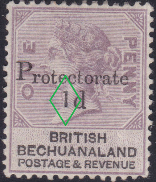 BECHUANALAND 1888 SACC39a(SG41a) 1d ON 1d LILAC and BLACK WITH SMALL FIGURE ``1`` CV R8000