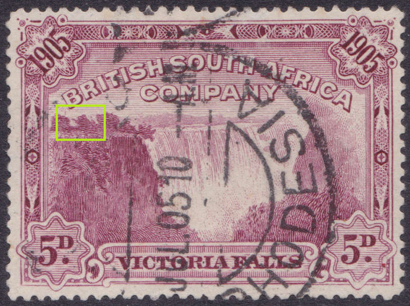 B.S.A.C / Rhodesia 1905 SG96ba - 5d Claret with ``Bird in tree`` variety - VFU - Scarce