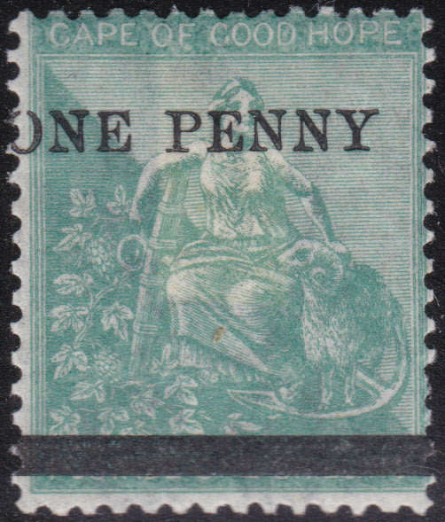 Cape of Good Hope 1876 SACC28 1d ON 1/- GREEN MM CV R3500