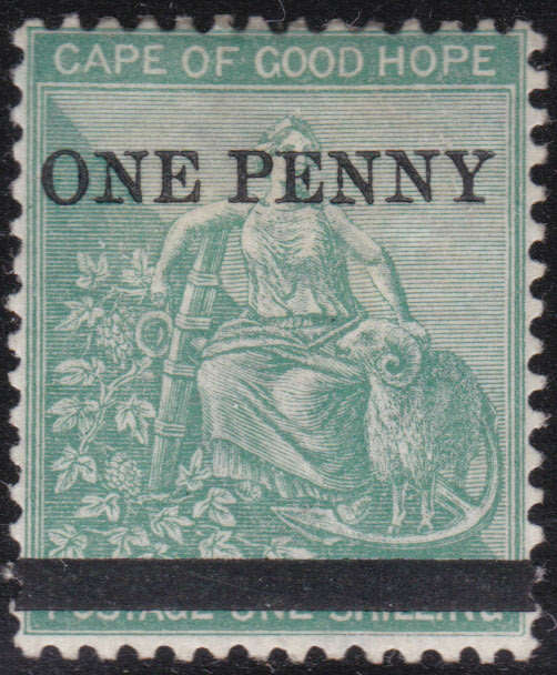 Cape of Good Hope 1876 SACC28 1d ON 1/- GREEN MM CV R3500