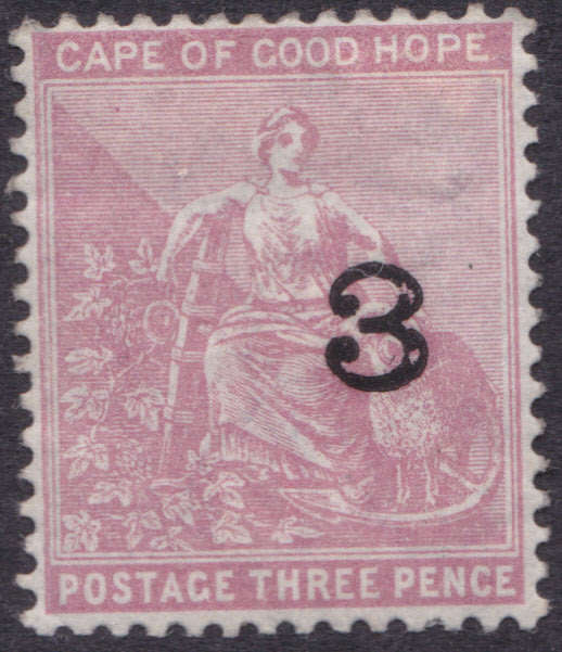 Cape of Good Hope 1880 SACC32 `3` on 3d Pale Dull Rose CV R3200