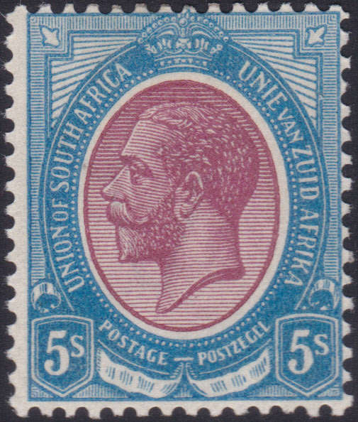 Union of SA - 1913 SACC14 5/- PURPLE and BLUE MM CV R3500