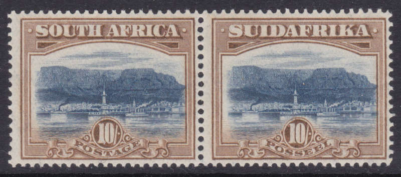 UNION OF SA 1927 LONDON PRINTING SACC39 : 10/- BLUE and BROWN VLMM - CV R5500